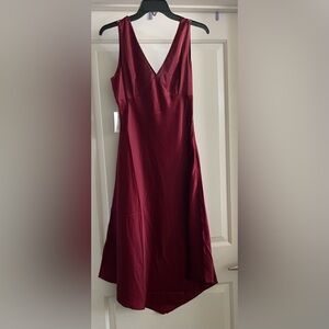 Wishlist Burgundy V-Neck Satin Midi Dress